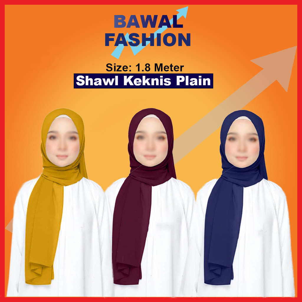 Top Sale!! TUDUNG RAYA SHAWL KEKNIS PLAIN (HEAVY CHIFFON) 1.80 M X 0.85 M / Panjang tudung