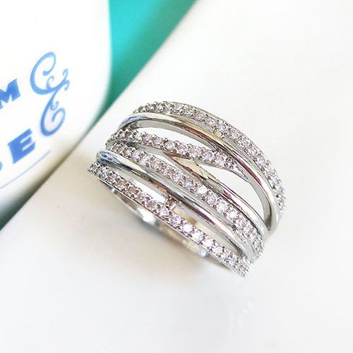 [STAR ANGEL] Wave Statement Silver Zircon Ring /Cincin Gelombang Berkualiti