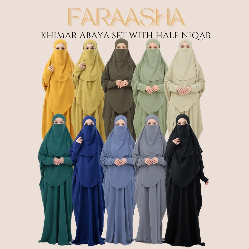 NIQABBIA FARAASHA ABAYA & FRENCH KHIMAR 1 LAYER (FREE HALF NIQAB) - COTTON AIRFLOW CRINKLE