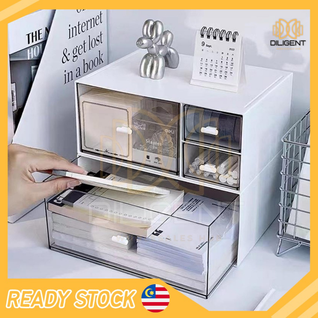 【D173 READY STOCK】Stackable Drawer Storage Box Desktop Cosmetic Stationery Jewelry Organizer Largest Drawer Storage Box
