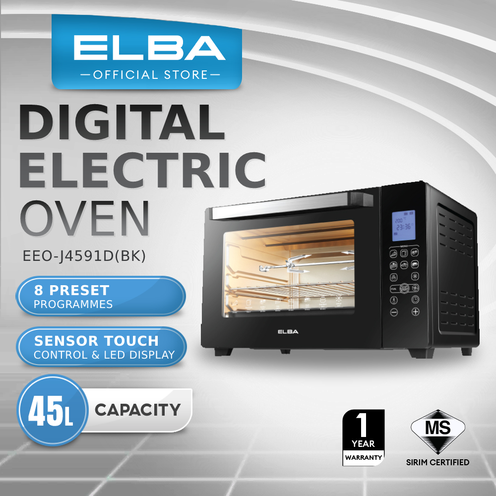 ELBA 45L Digital Electric Oven EEO-J4591D(BK) - 6 Heating Selections, 8 Preset programs, Black (45L / 2000W)