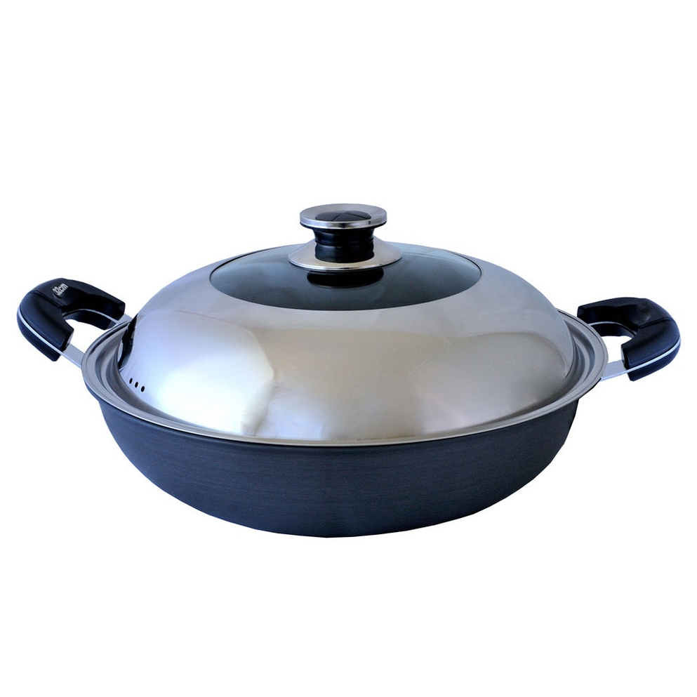 [Ready Stock] [Sandwish bottom] Alloy Titanium Chinese Cooking Wok With Stainless Steel Lid 36cm 40cm 42cm