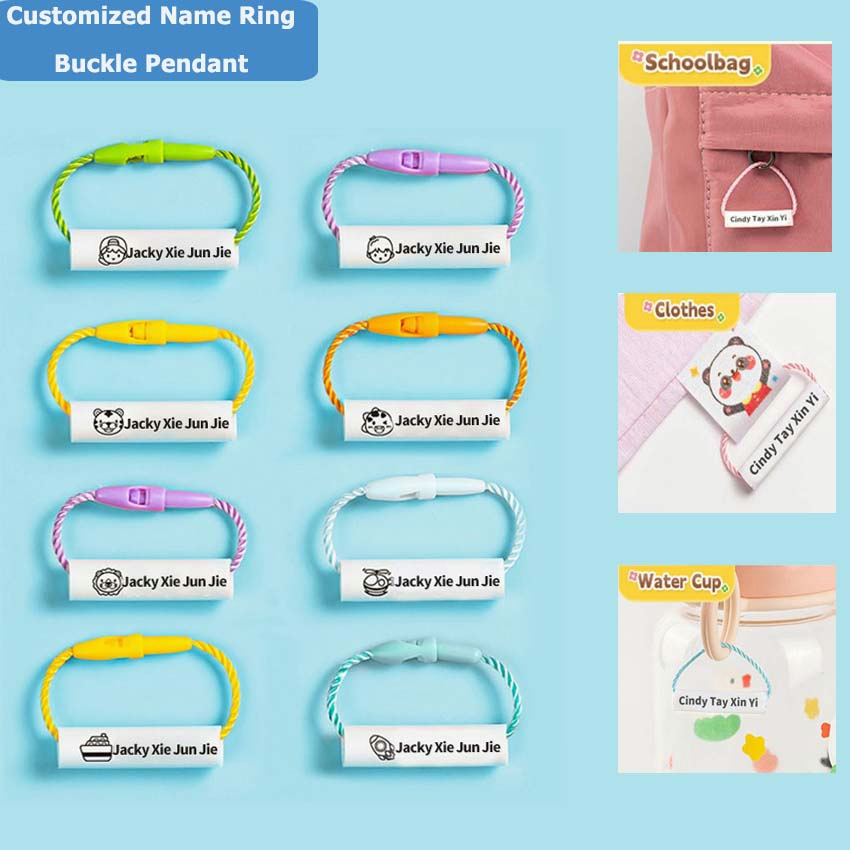 Customized Name Pendant Kids Baby ID Ring Children Girls Boys Custom Name Ring Buckle for Kindergarten(Please Note Name)