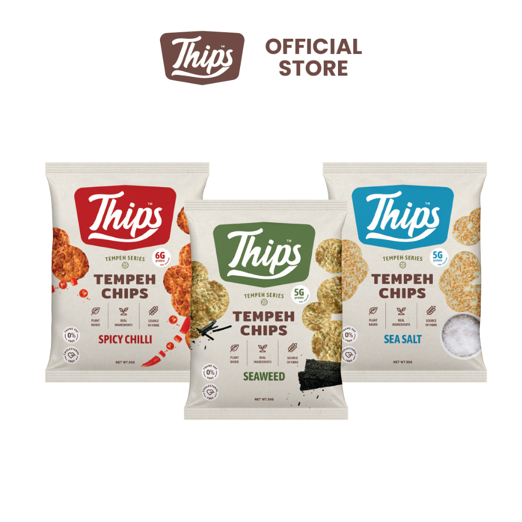 Thips Sea Salt/ Spicy Chilli/ Seaweed Tempeh Chips (50g) Halal - 100% Tempe, Vegan, Soybean Chips