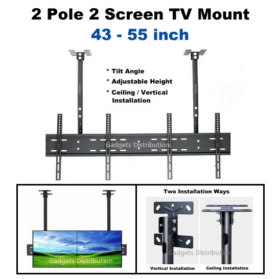 43 to 55 inch 2 Pole Two 2 Dual Double Screen LCD TV Menu Wall Ceiling Mount Bracket Holder Tilt Angle 2927.1