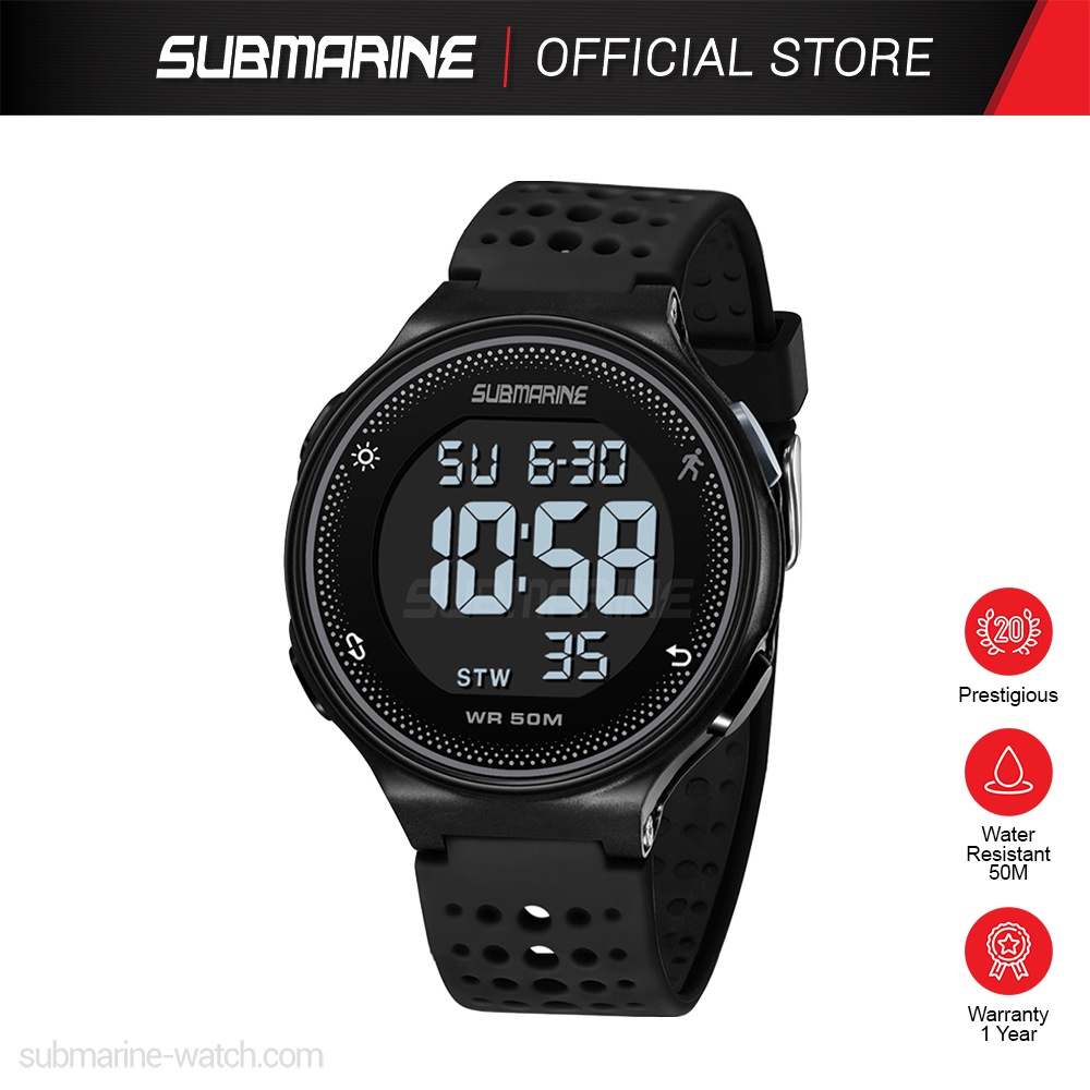 SUBMARINE Sports Watch Digital Men Watch EL Light Display Stopwatch Outdoor Waterproof Jam Tangan Lelaki TP-1534-M-PS