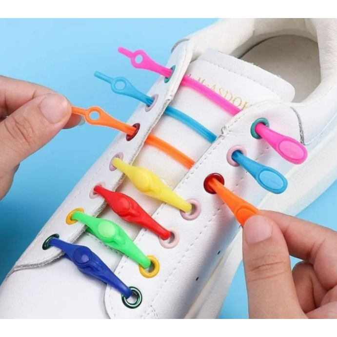 12pcs Lazy Shoe Lace Silicone Stylish Rope Colourful No Tie Laces Shoes Shoelace Tali Getah Kasut