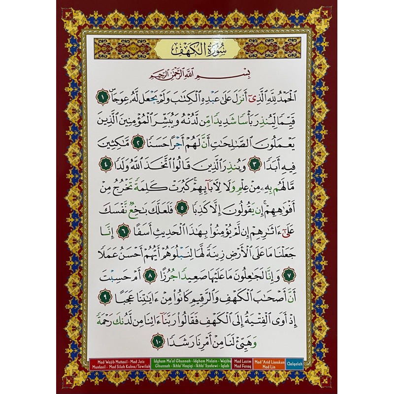 Poster Surah Al-Kahfi, Al-Mulk, Al-Waqiah, Ar-Rahman & As-Sajdah dan Asmaul Husna
