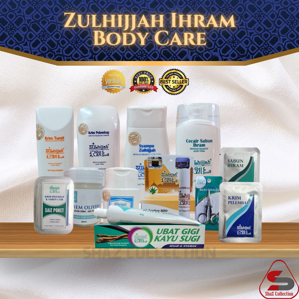 ZULHIJJAH Kosmetik Ihram Haji Umrah Sabun Mandi, Sunblock, Pelembab Bibir, Deodoran, Krim Tumit, Syampu, Gunting Tahalul