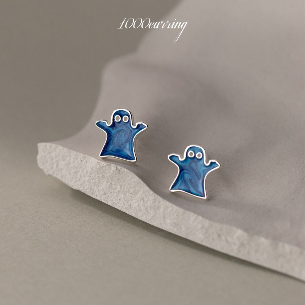 1000earring 925 Sterling Silver Blue Phantom Stud Earrings - Silver