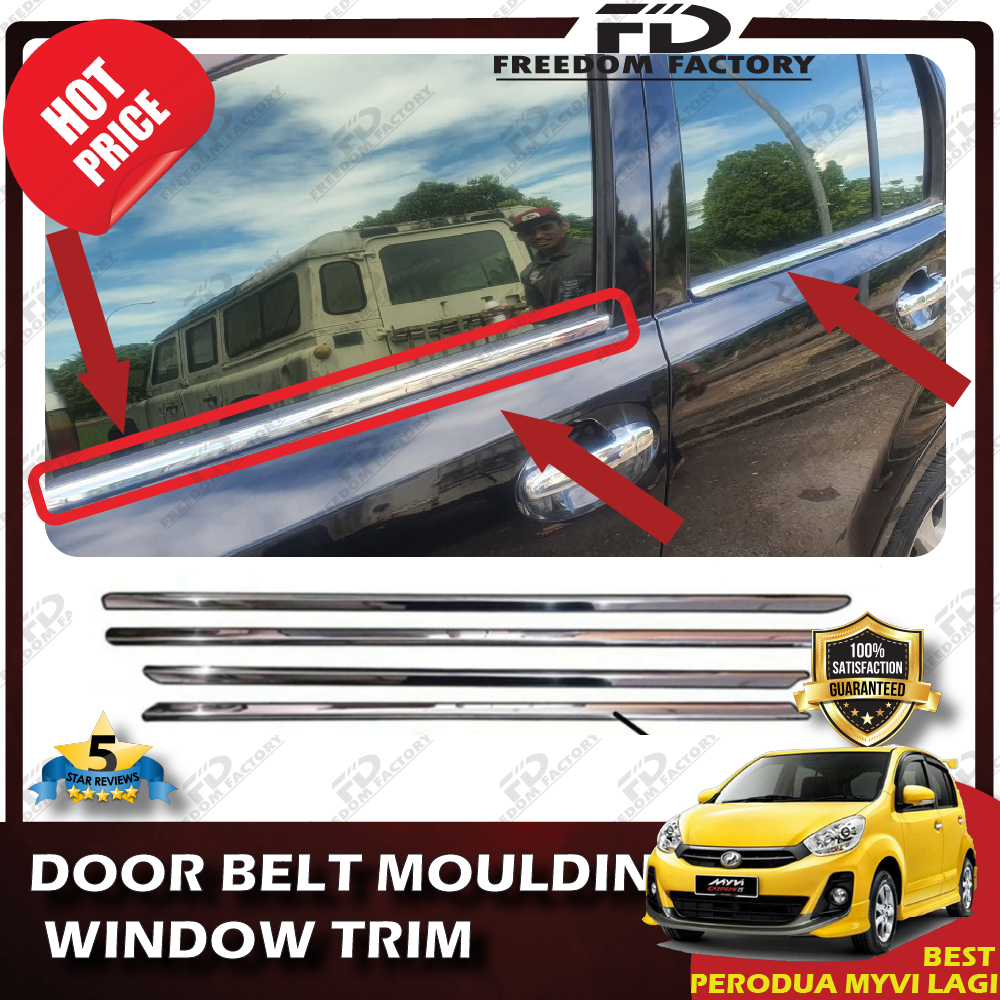 (4 Pieces/Set)PERODUA MYVI ICON & LAGI BEST 11-17 CHROME Door Belt Moulding / Window Trim Lining/ Chrome Tepi Cermin