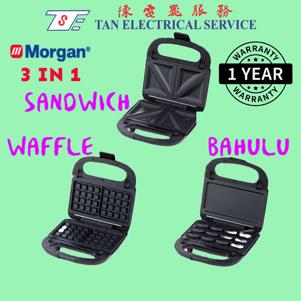 Morgan 3 IN 1 三合一 Detachable Sandwich Maker三文治, Bahulu鸡蛋糕粒 & Waffle威化饼 Interchangeable Set MDM-383