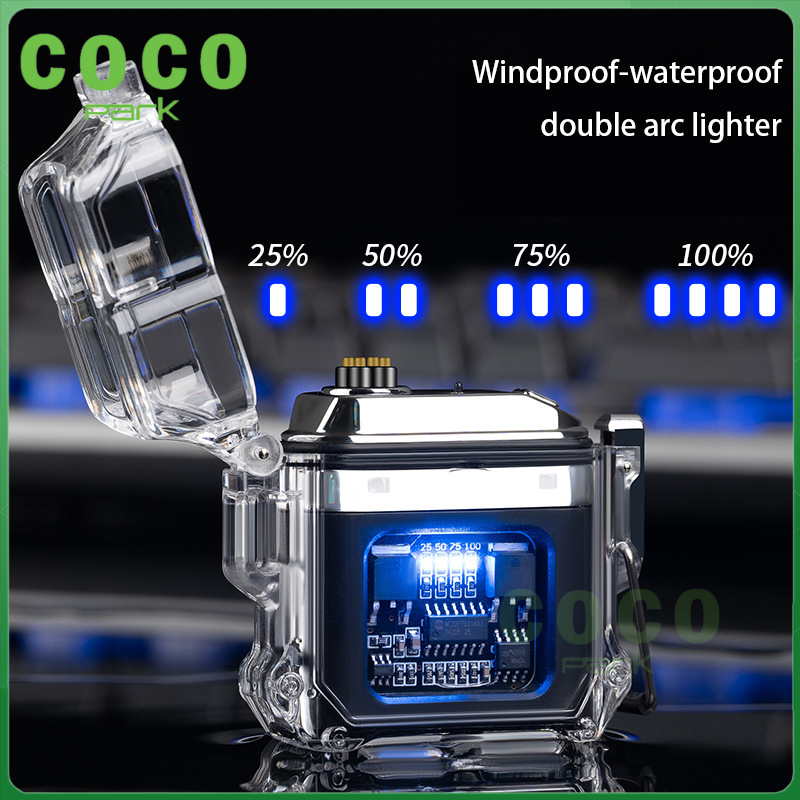 Double Arc lighter waterproof Electronic Pulse Lighter Outdoor Windproof-waterproof Double Arc Cigarette lighter Type-C