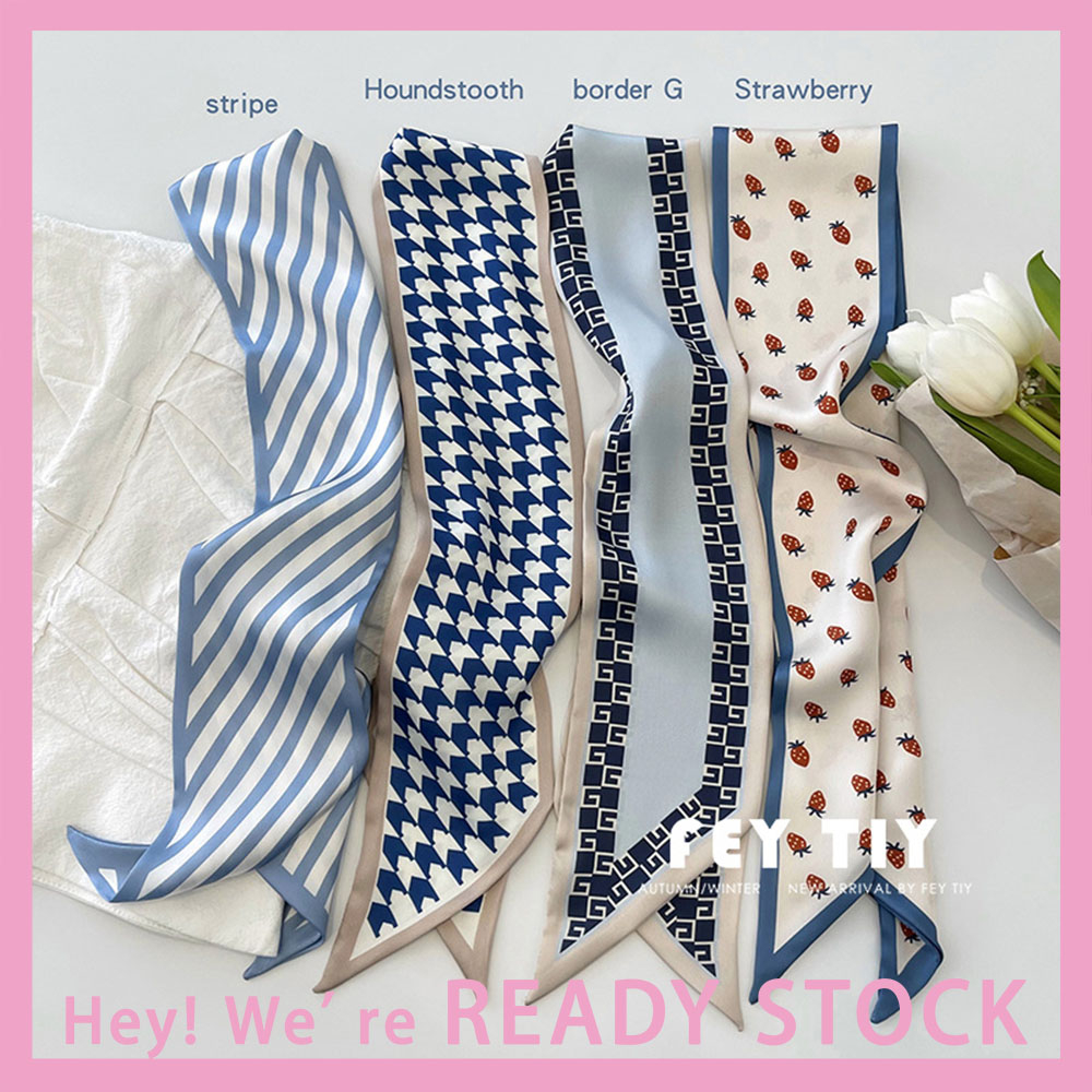 Gift Blue Silk Scarf Ribbon Women Handle Twilly Bag Tie Headband Hairband Neck Bow Ties 丝巾 H-001-G