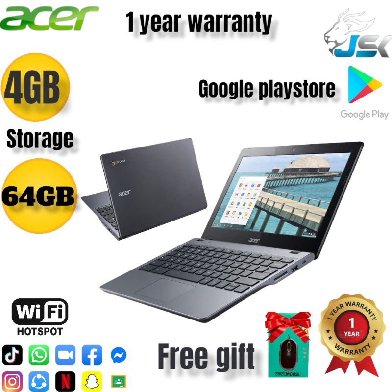 ACER C740 4GB-RAM 16GB SSD CHROMEBOOK WITH[play store]SPECIAL PRICE MURAH FREE GIFT