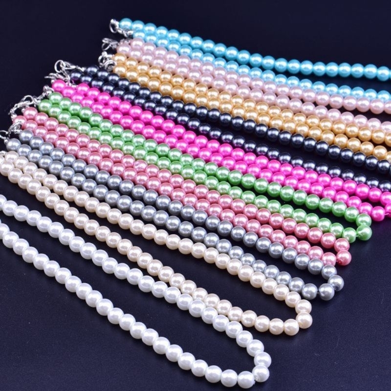 LZ Rantai Manik Kanak-kanak 40 cm Rantai Budak Pendek Choker Beads Fake Pearl Kids Short Necklace Pearl Children FP09