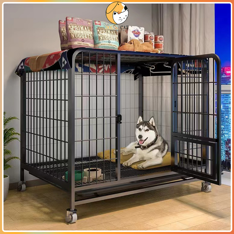 Mobile Square Tube Wire Dog Cage Large Sangkar Anjing Besar With Tray Pet Cage Indoor Dog House 狗笼