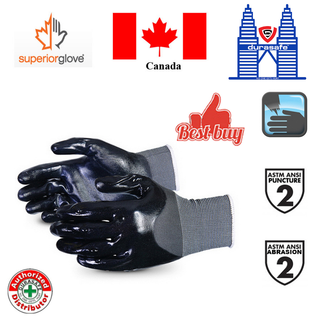 SUPERIOR SN15NTFB Dexterity NT Nitrile Palm & Full Back Coated Seamless Nylon Knit Wrist Glove Grey