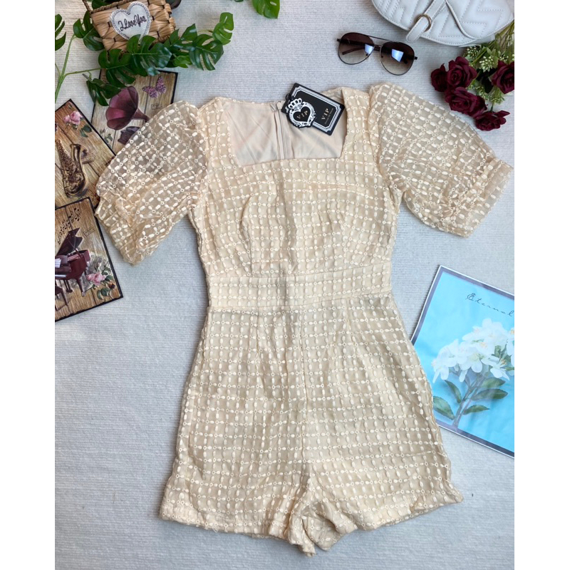 Mocca VIP137 Premium Quality Square Neck Organza Jumpsuit (08/06)