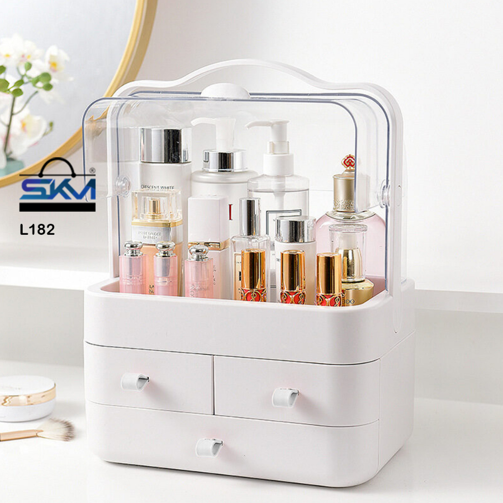 SKM Portable Cosmetic Drawer Makeup Storage Box Skincare Organizer Bekas Mekap Bertutup 化妆箱 L182