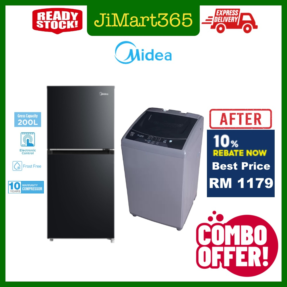 【COMBO】Midea MA100W75 7.5KG Mesin Basuh MDRT267MTB30 200L Peti Sejuk Refrigerator Washing Machine