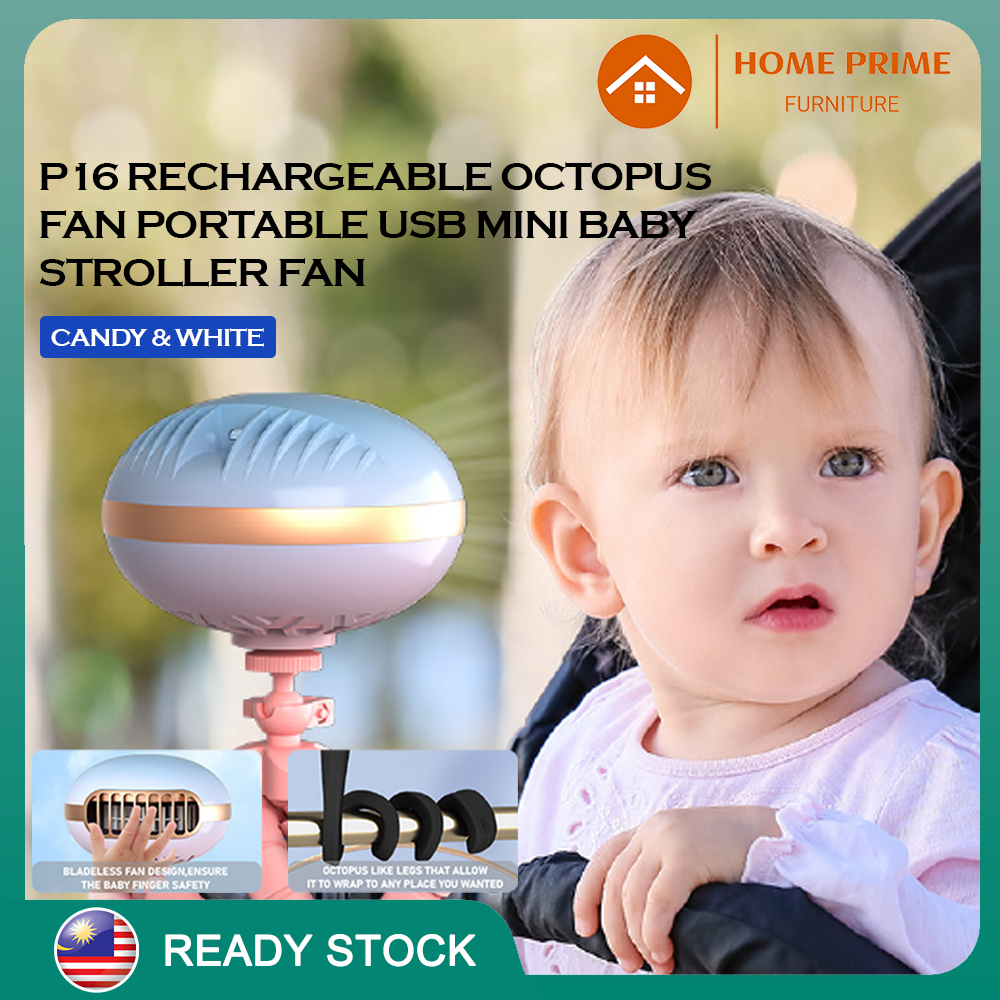 HOMEPRIME P16 Kipas Octopus Boleh Dicas semula Portable USB Mini Kipas Stroller Bayi Boleh dicas semula Penyejuk Angin K