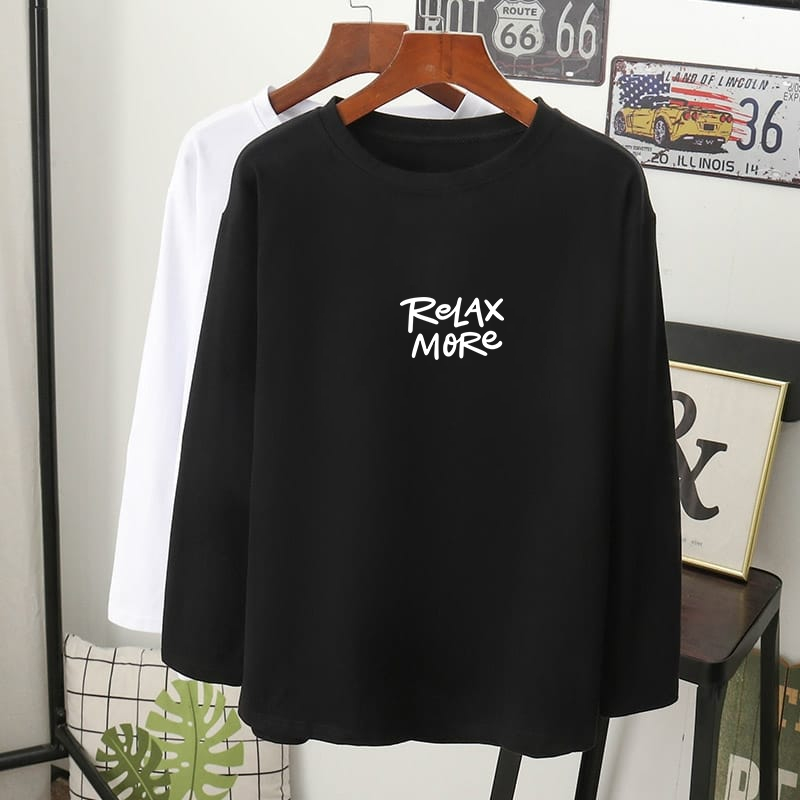 relax more statement words baju t-shirt lengan panjang gaiss lelaki puteh navy 3xl/long sleeves men/kain cotton