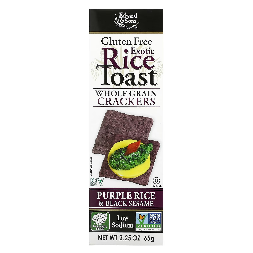 Edward & Sons Exotic Rice Toast Whole Grain Crackers Purple & Black Sesame 65g – Healthy Crispy Biscuit Cookie Snack