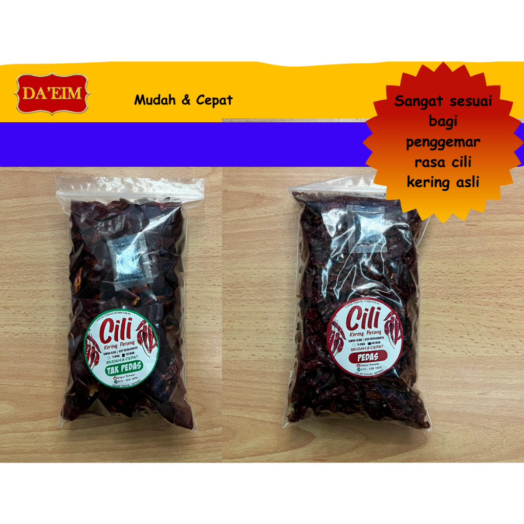 Cili Kering Siap Potong 100 gm (PEDAS / TAK PEDAS)