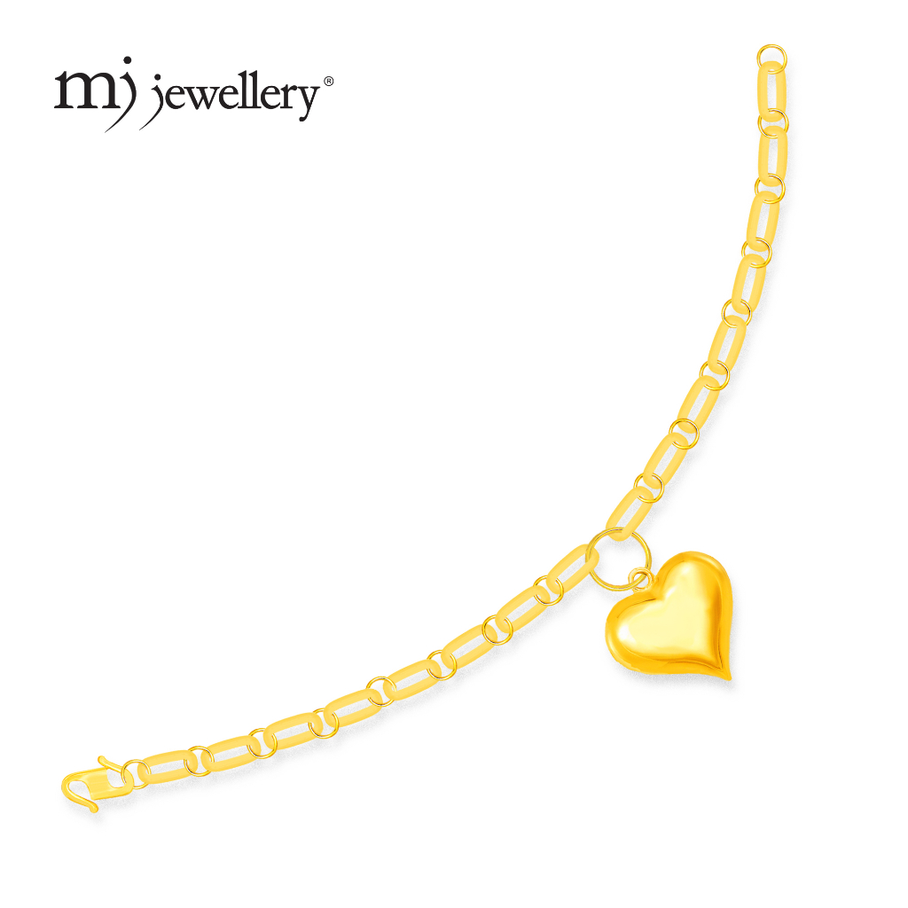 MJ Jewellery 916/22K Gold Paper Clip Bracelet with Love T132 (L Size)