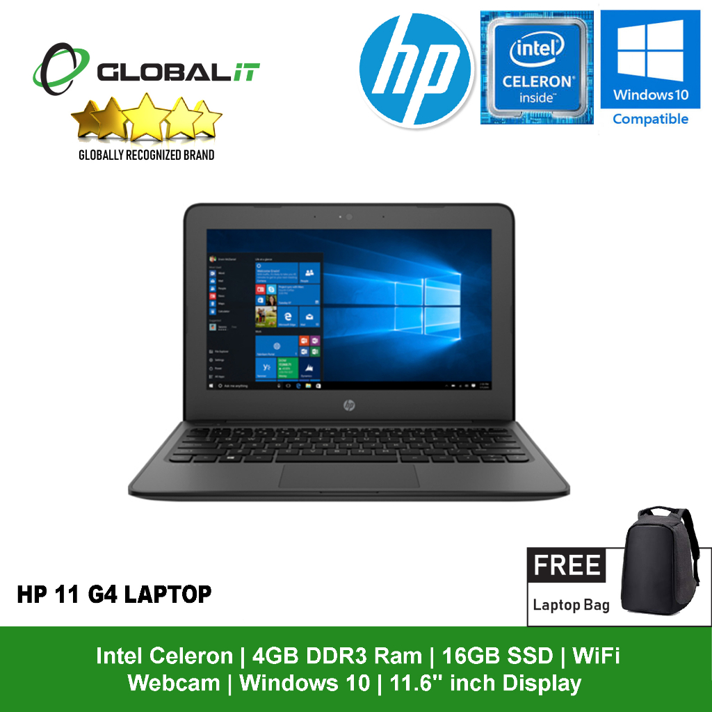 (Refurbished Notebook) HP 11 G4 Laptop / 11.6 inch Display / 4GB Ram / 16GB SSD / WiFi / Webcam / Intel Celeron / Win 10