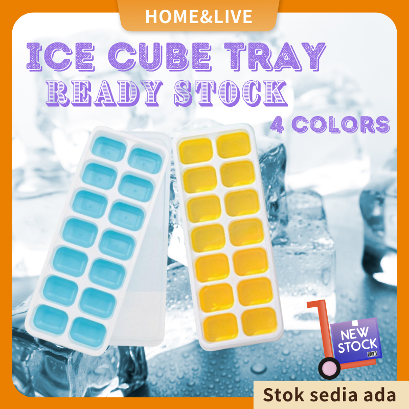 【Ready Stock】14 Holes Silicone Ice Cube Tray Ice Cube Maker Baby Food Puree Mold Container With Cover ice bag