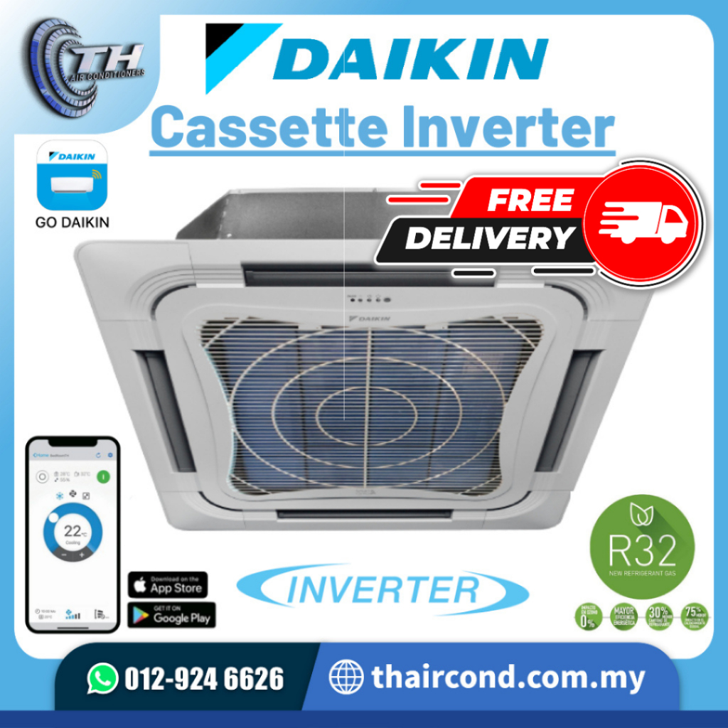 DAIKIN R32 INVERTER SkyAir 2HP / 2.5HP / 3HP / 3.5HP / 4HP / 5HP / 6HP Air Conditioner FCFC-A Ceiling Cassette Aircond