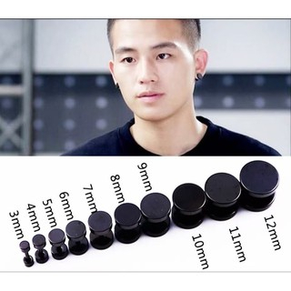 [VELLITA]Earring 2pcs~Titanium Steel Black Round Unisex Dumbbell Screw Earstud [Subang Steel Screw Unisex]