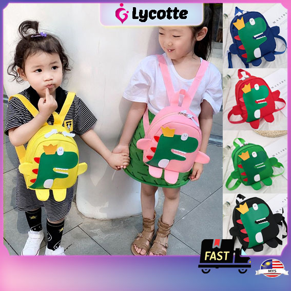 LYCOTTEᵐʸ KB07 Kids Backpack Sling Bag Green Dino Dinosaur Nylon Preschool Kindergarten Backpack School Bag Beg Sekolah