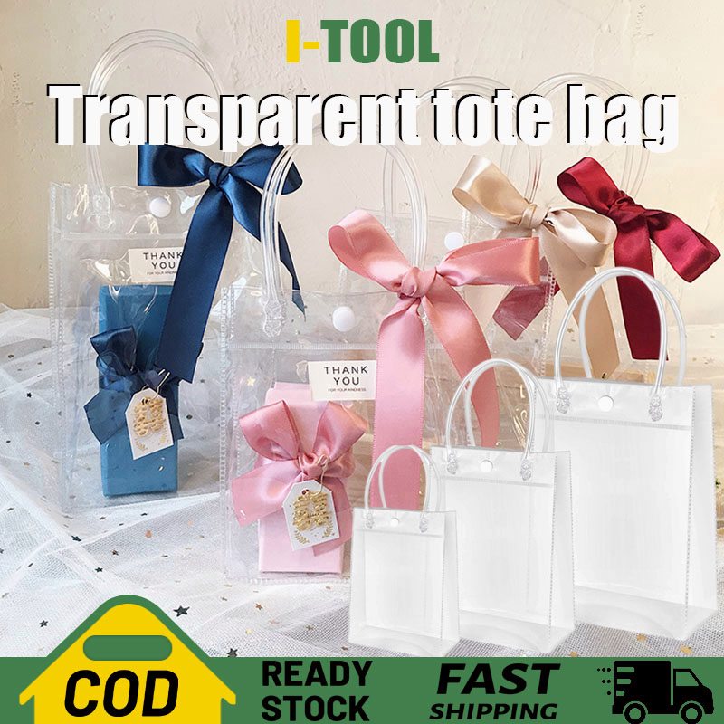 ITOOL Transparent Goodies Bag PVC Tote Bag Shopping Bag Gift Bag Plastic Bag Wedding Beautiful Travel Accessories