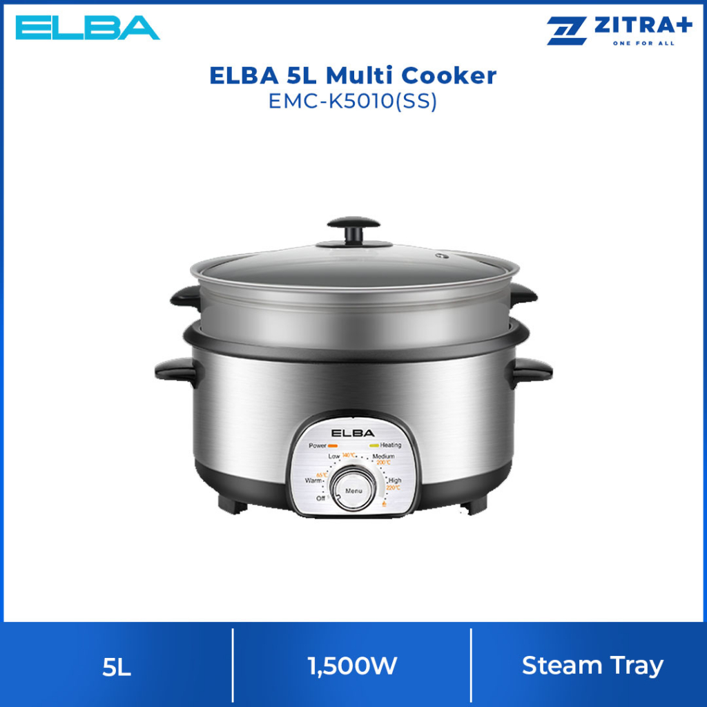 ELBA 5L Multi Cooker EMC-K5010(SS) | 6-in-1 Cooking Function | Power : 1,500W | Comes with Steam Tray | Non-stick Pot