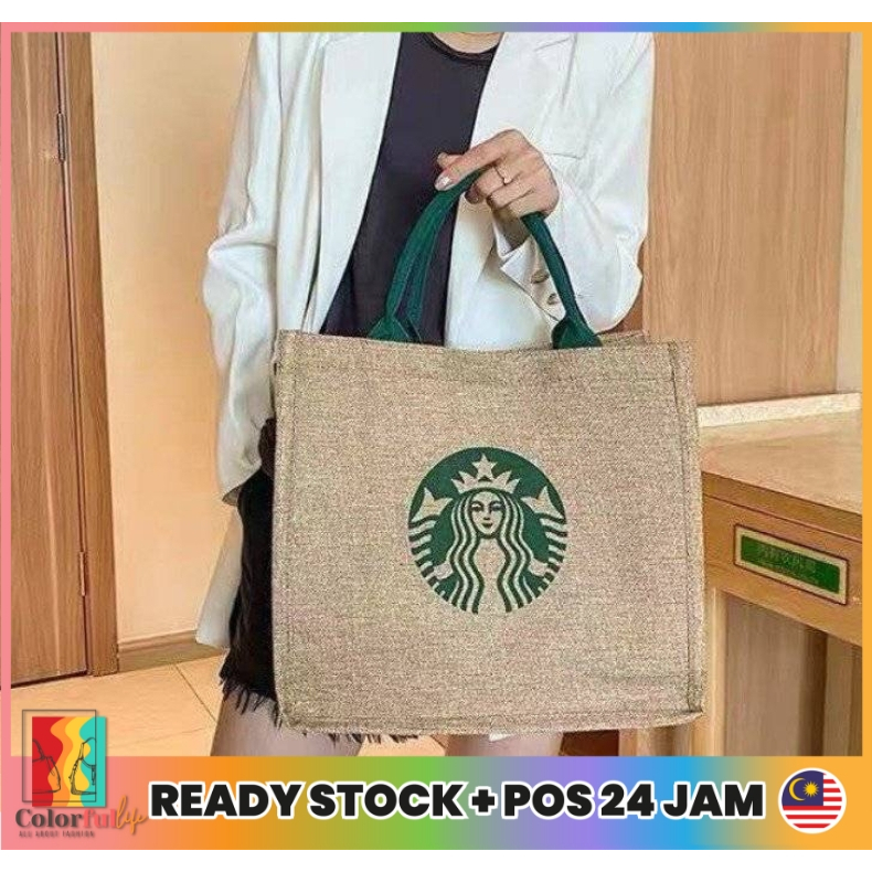 STARBUCKS Eco Friendly Shopper Jute Bag Women Handbag Tote Bag Top Handle Shoulder Bags Laptop Travel Gift