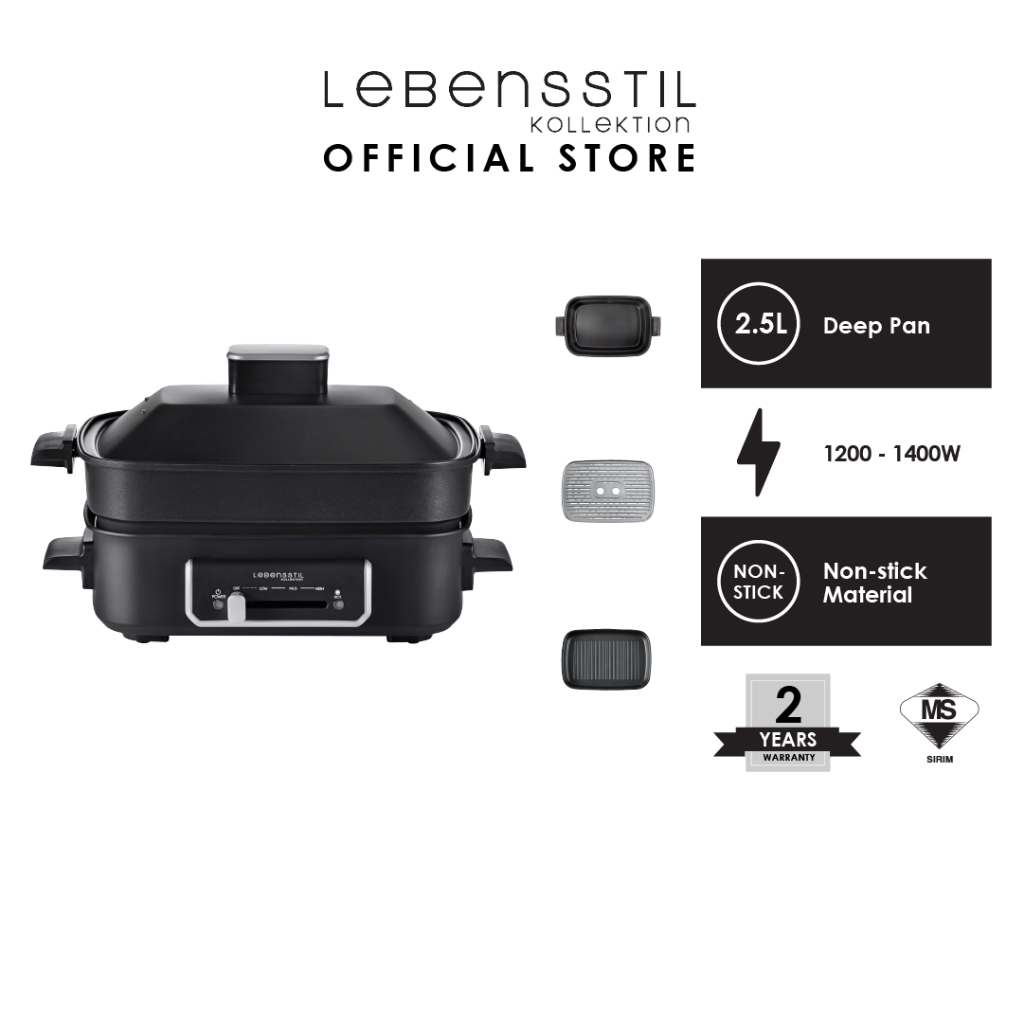 Lebensstil Kollektion 3-In-1 Non-Stick Multicooker with Stream Tray 2.5L | LKMC-1001X