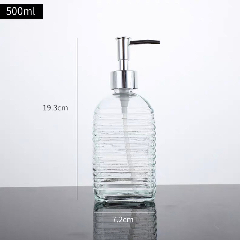 500ml Transparent Glass Refillable Bottles Pressed Pump Shampoo Lotion Hand Wash Soap Sanitizer Shower Gel Container