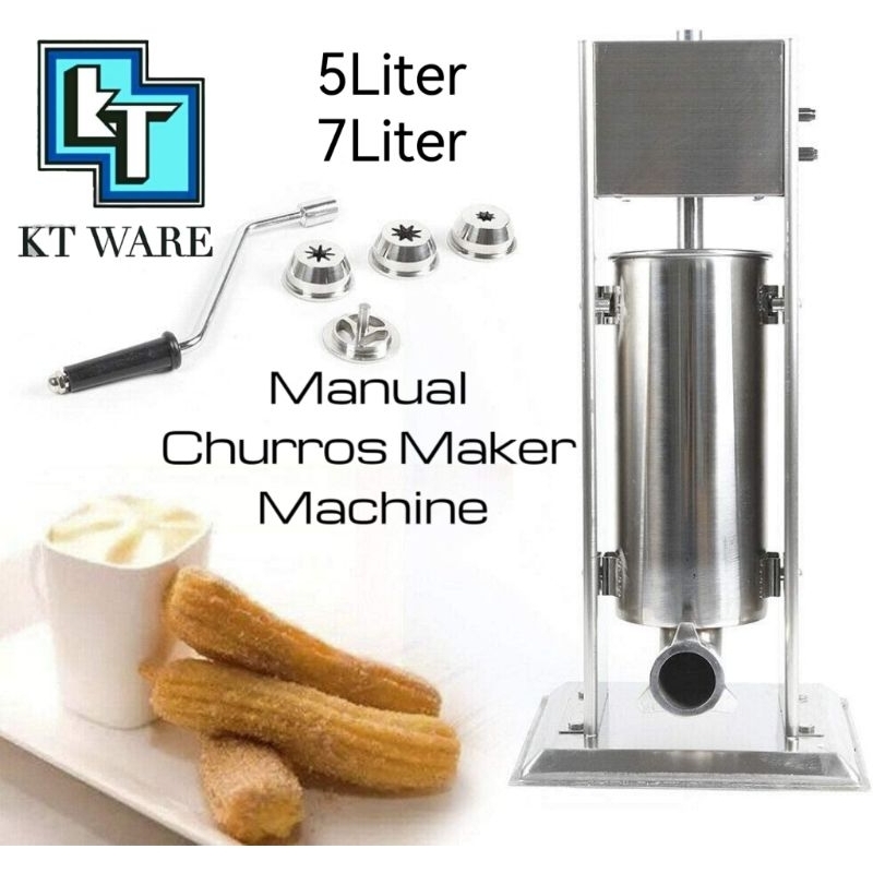 KT WARE Churros Maker Machine Stainless Steel Heavy Duty Manual Spanish Churrera Churros Machine with 4 Nozzles