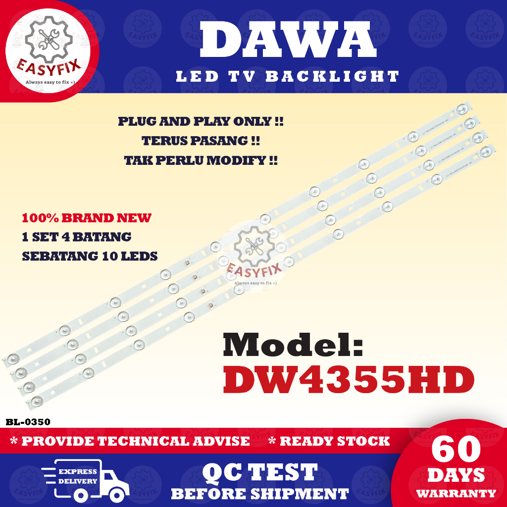 DW4355HD DAWA 43 INCH LED TV BACKLIGHT ( LAMPU TV ) DW-4355HD DW4355 DW-4355