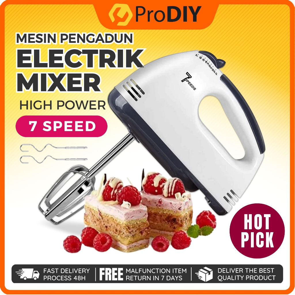 7 Speed Electric Egg Beater Hand Mixer Stainless Steel Chrome Dough Flour Baking Whisk Mesin Pengadun Tepung ( HE-133 )