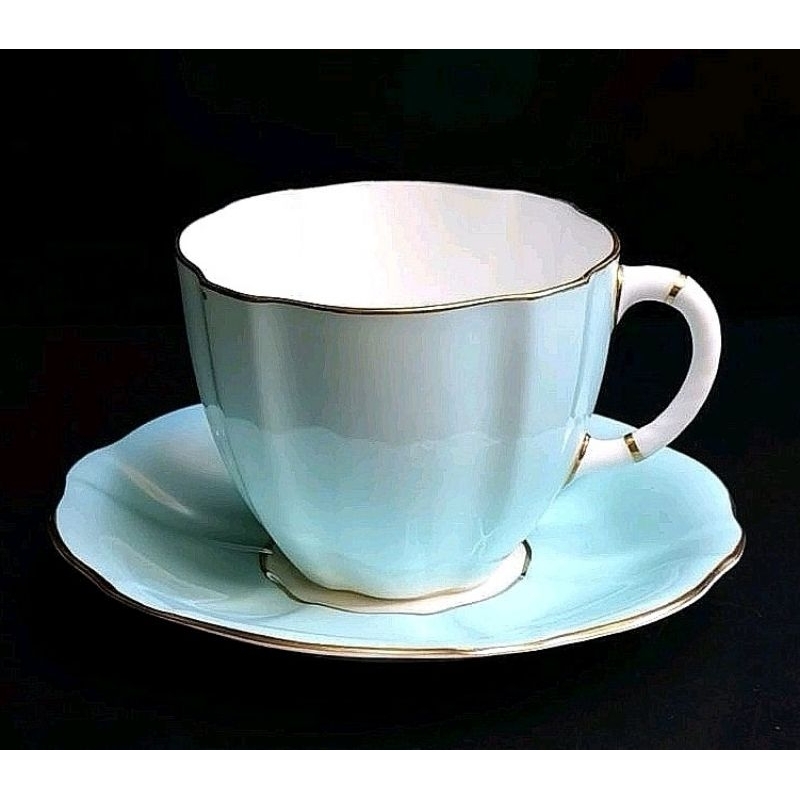 Royal Crown Derby Made in England Turquoise Colored Surrey Shape Bone China Cup & Saucer