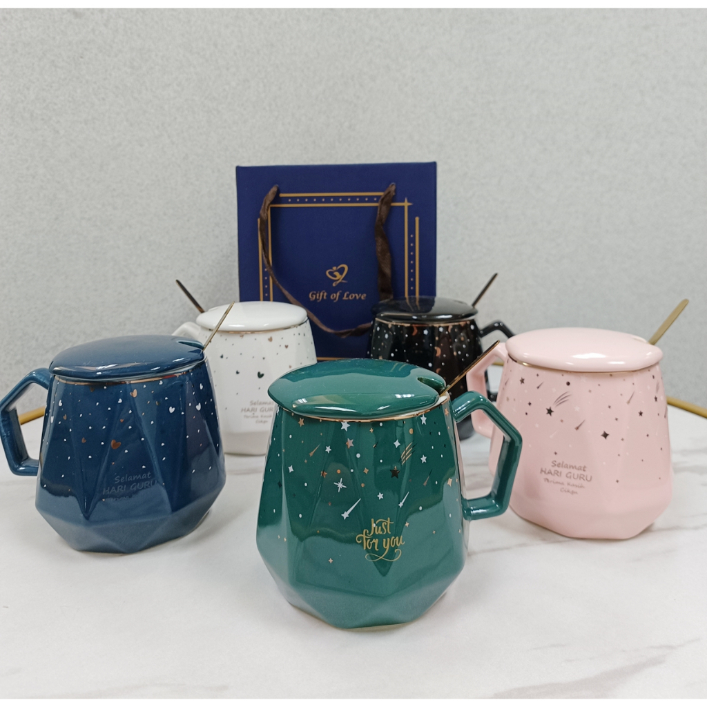 【EONMIR】Teacher's Day Custom Name Gift Box Diamond Starlight Mug Ceramic Cup Lid with Spoon High Quality Starlight Mug