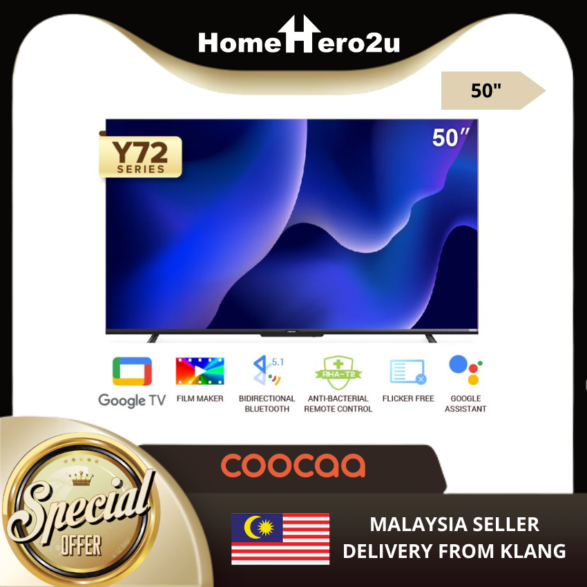 COOCAA 50" 50Y72 Smart TV 4K GOOGLE TV - HD - Bezel Less - Mirroring - Dolby Audio - Browser/Youtube - Homehero2u