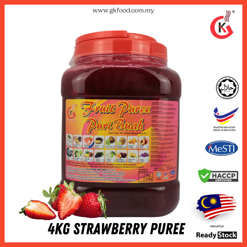 G&K Strawberry Puree 4kg | Puri Strawberi Pekat Halal | Strawberry Dessert,Pastry (no need fridge) | 4公斤浓缩草莓果肉/果泥 (无需冷藏)