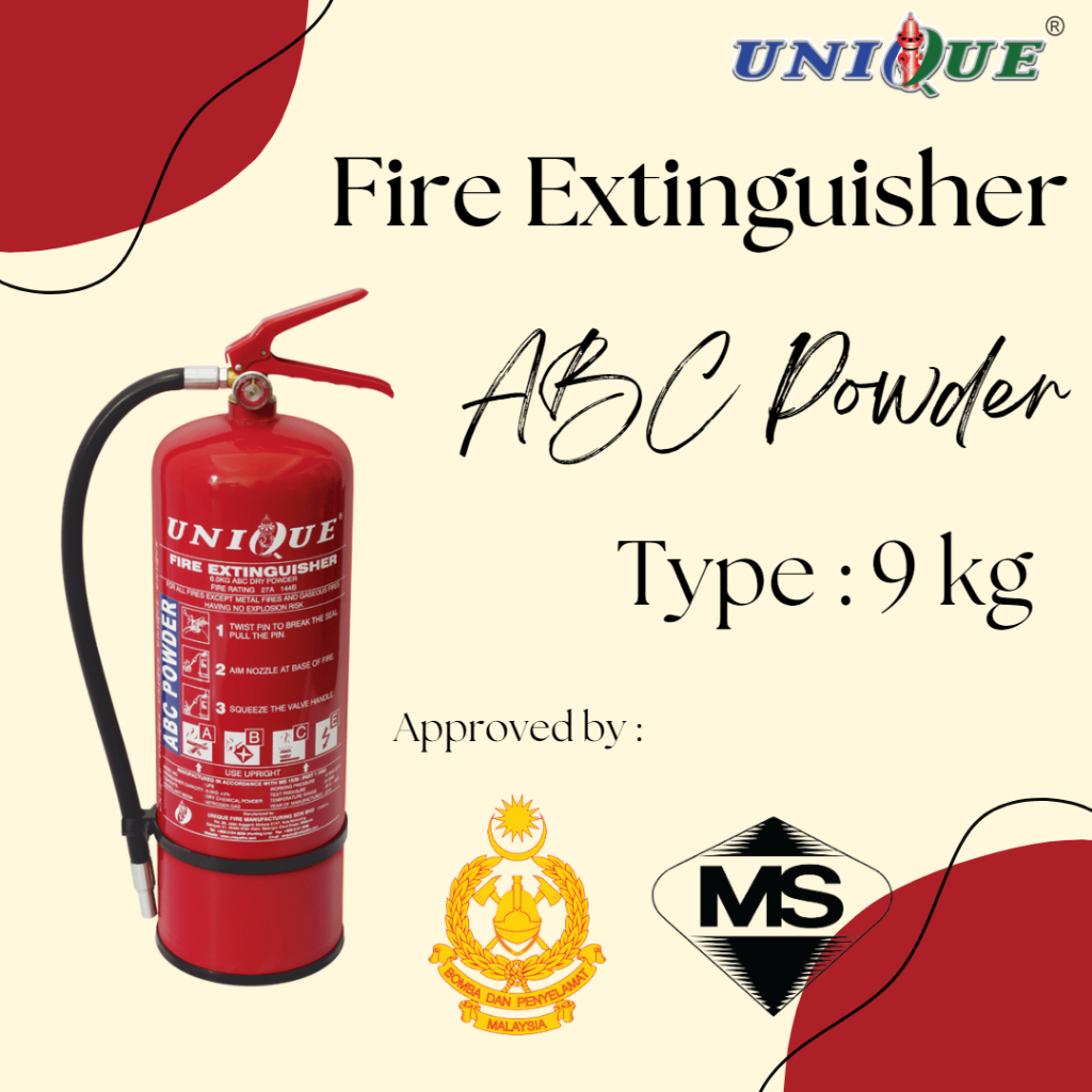 Unique Fire Extinguisher ABC Powder 9KG Sirim & Bomba Approved Unique 灭火器 Abc 粉末 9公斤 Sirim & Bomba证书