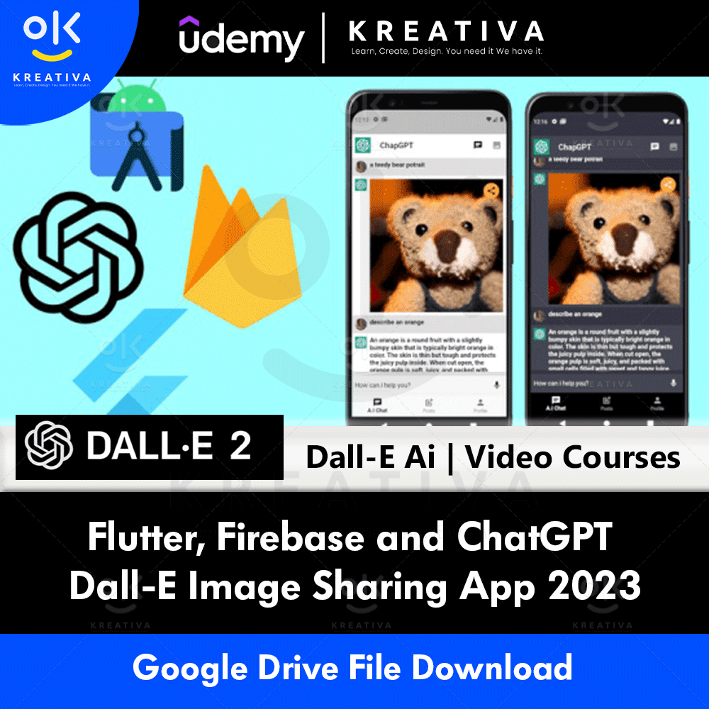 Video Course- Flutter, Firebase and ChatGPT Dall-E Image Sharing App 2023 | Learn Dall E, DallE, Dall-E