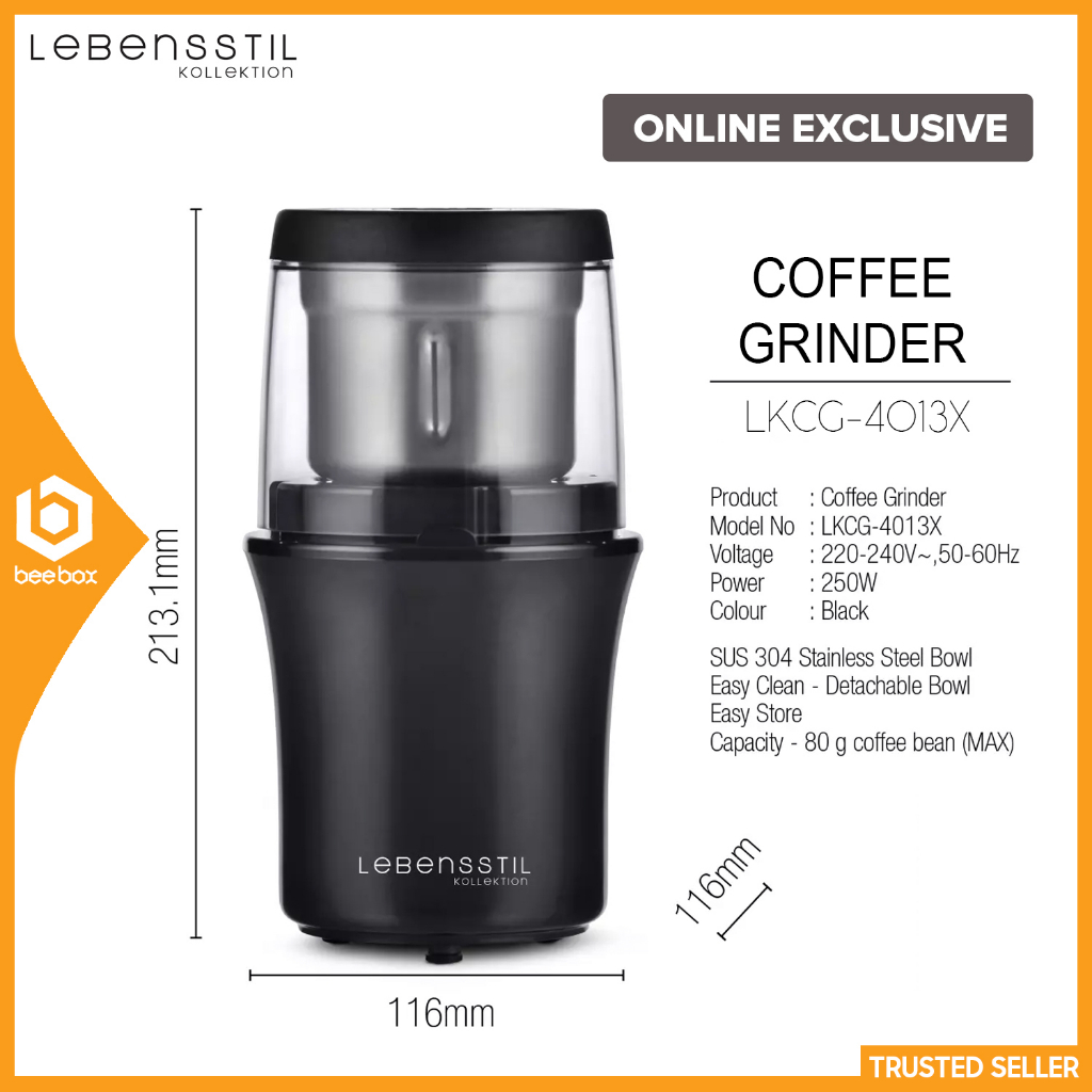 Lebensstil Electric Turbo Coffee Grinder | Stainless Steel Blade & Bowl, One-Touch Control LKCG-4013X